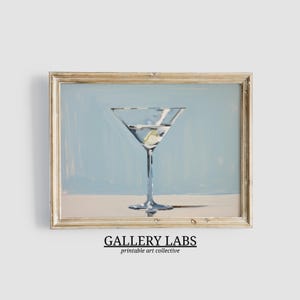 ブルーバーカートの絵画 印刷可能なレトロなキッチンの壁アート ダウンロード可能なアルコール装飾の印刷 マティーニグラスの印刷 レストランの装飾 モダンなバーアート