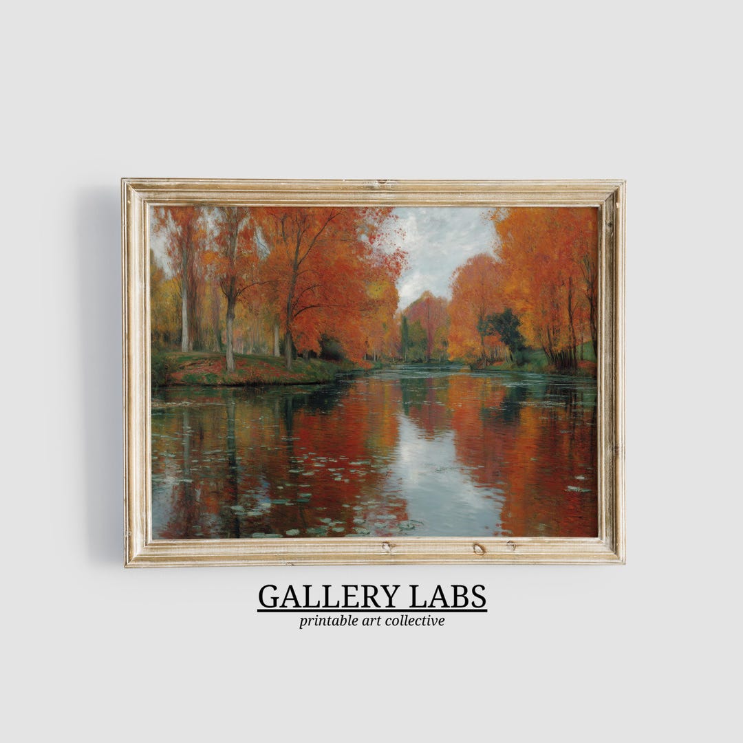 Vintage Lake Oil Painting • Rustic Autumn Landscape Art (digital ...
