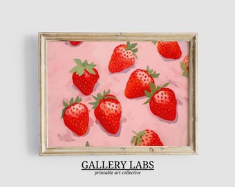 Abstract Strawberry Painting • Pink Kitchen Wall Art (Digital Download)