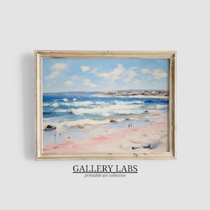Abstract Coastal Painting PRINTABLE Wall Art Vintage Beach Print DOWNLOADABLE Girly Apartment Decor Seascape Print Pink Aesthetics Painting