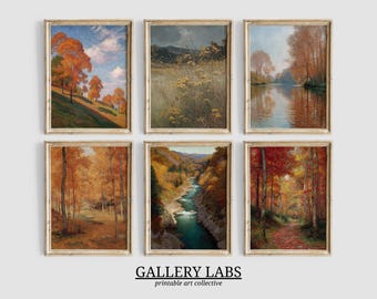 Lot de 6 impressions vintage de paysages d'automne • Décoration d'automne rustique (téléchargement numérique)