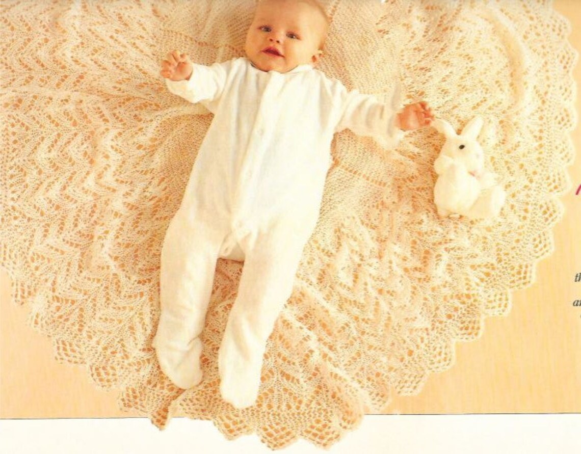 PRINTOUT Easy Knitting Pattern Baby Blanket Beautiful Vintage Lace
