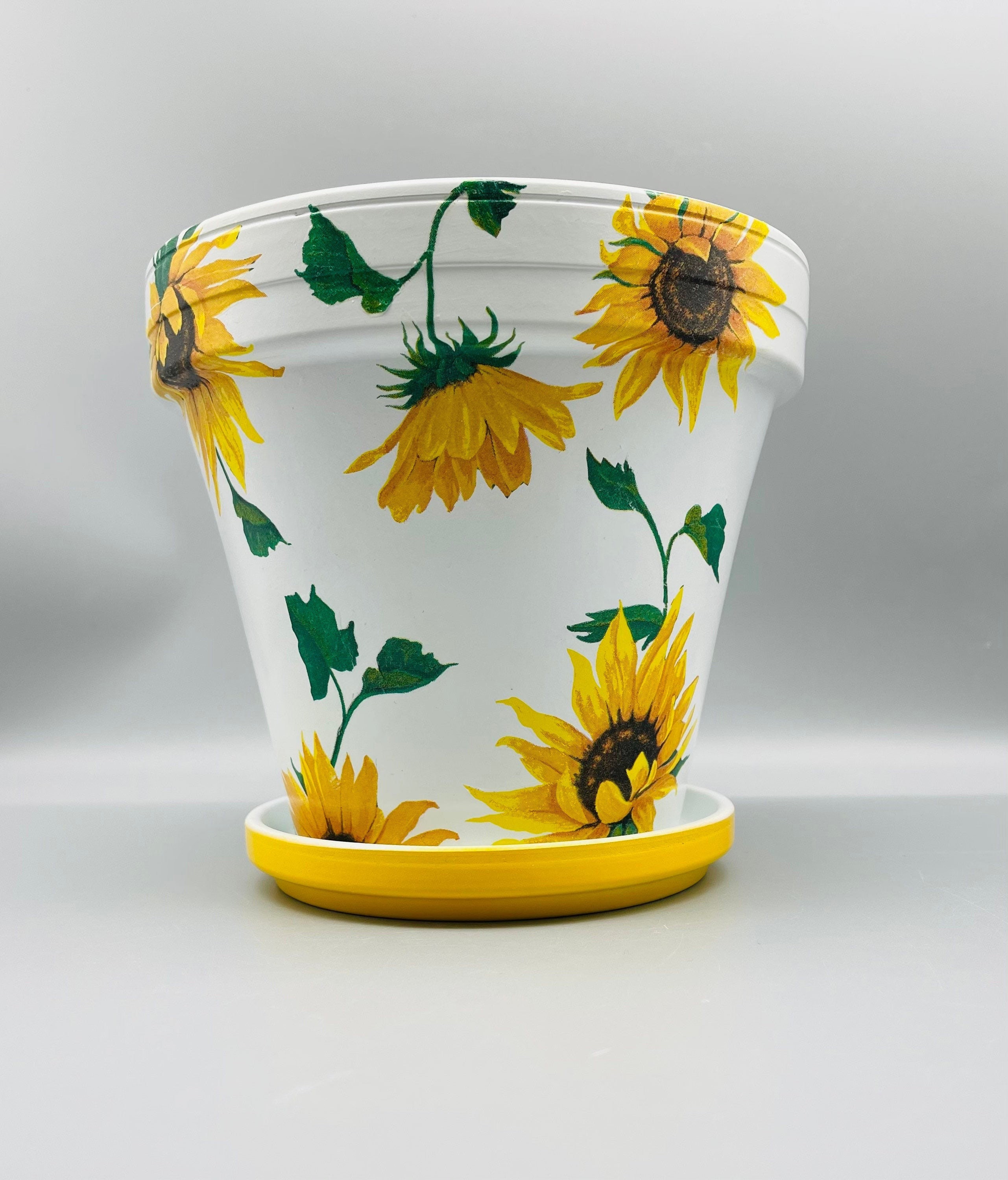 Sunflower plant pot / planter hand decorated decoupaged indoor Etsy