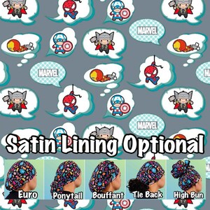 Super. Hero Scrub cap, comic book ponytail, euro, high bun, bouffant, men’s surgical tie back, adjustable long hair medical hat Satin lined