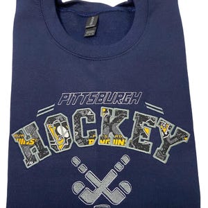 Pittsburgh Hockey sweatshirt, Hockey hoodie, Embroidered Ice Hockey Crewneck, Hockey fan gift, (made with licensed Penguins Fabric) image 12