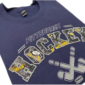 Pittsburgh Hockey sweatshirt, Hockey hoodie, Embroidered Ice Hockey Crewneck, Hockey fan gift, (made with licensed Penguins Fabric) image 7