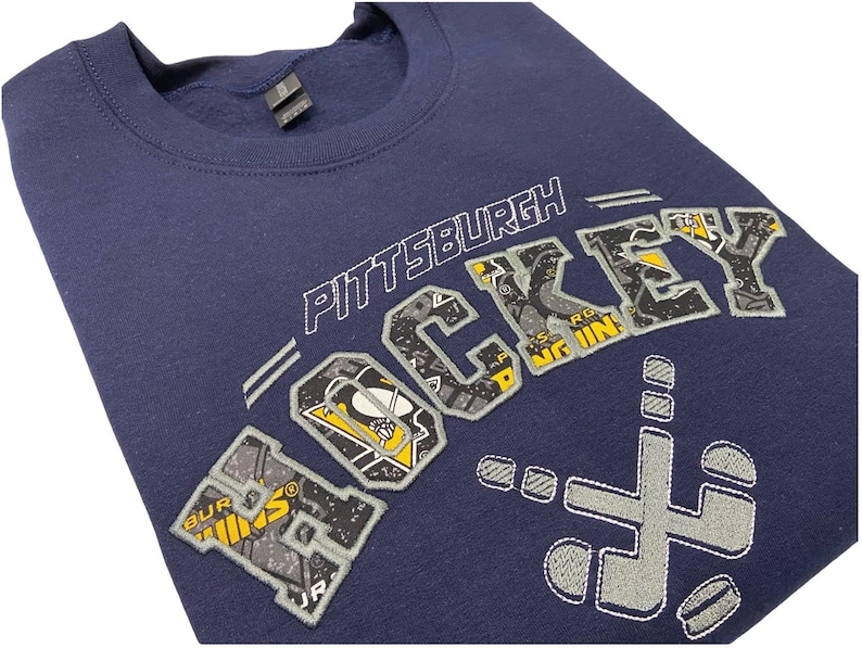 Pittsburgh Hockey sweatshirt, Hockey hoodie, Embroidered Ice Hockey Crewneck, Hockey fan gift, (made with licensed Penguins Fabric) image 7