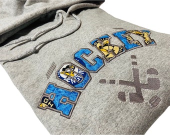 Pittsburgh Hockey sweatshirt, Hockey hoodie, Embroidered Ice Hockey Crewneck, Hockey fan gift, (made with licensed Penguins Fabric)