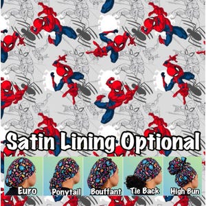 Super. Hero Scrub cap, comic book ponytail, euro, high bun, bouffant, men’s surgical tie back, adjustable long hair medical hat Satin lined