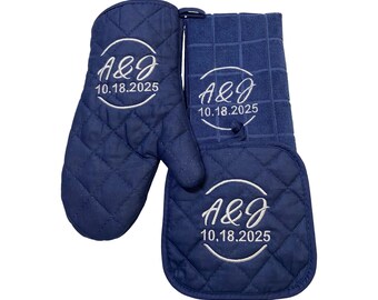 Personalized Kitchen Set, Oven Mitt Pot Holder Kitchen Towel Set, Personalized Embroidered Christmas Gift Set, Monogrammed Kitchen Set,