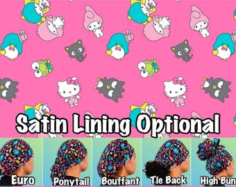 Cartoon. Kitty Scrub cap, cat ponytail, euro, high bun, bouffant, men’s surgical tie back, adjustable long hair medical hat Satin lined