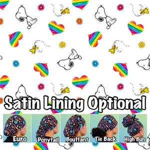 Cartoon. Dog Scrub cap, LGBTQ Pride ponytail, euro, high bun, bouffant, men’s surgical tie back, long hair medical hat Satin lined cap