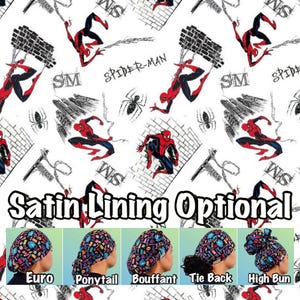 Super. Hero Scrub cap, comic book ponytail, euro, high bun, bouffant, men’s surgical tie back, adjustable long hair medical hat Satin lined
