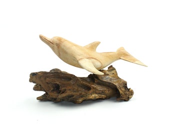 Wooden Dolphin Sculpture, Personalized Statue, Marine Life, Wood Carving, Rustic, Art, Animal, Figurine, Sea, Home Deco, Gift for Mom