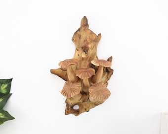 Hand Carved Wood Chanterelle Wall Art, Natural Mushroom Cluster Sculpture, Botanical Fungi Decor, Unique Wood Carving, Nature Lover Gift
