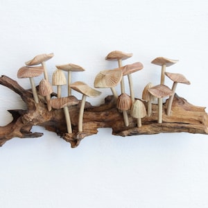 Handcrafted Wooden Mushroom Wall Art, 3D Woodland Sculpture, Nature-Inspired Wood Carving, Rustic Home Decor, Christmas Ornament,End of Year