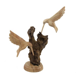 Hummingbird Figurine,  Couple Bird, Bird Sculpture, Bird Figurine, Wood Carving, Handmade Gift, Statue, Rustic, Unique Deco, Valentine Gift