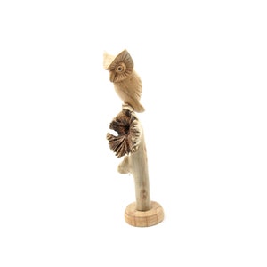 Owl on Parasite Wood, Owl Figurine, Sculpture, Decorative, Bird Statue, Office Deco, Unique Ornament, Tropical, Wedding, Valentine Day Gifts