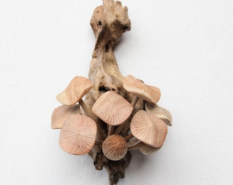 Wooden Mushroom Wall Decor | Driftwood Sculpture | Rustic Nature Art | Fairy Garden Ornament | Woodland Wall Hanging | Mushroom Lover Gift