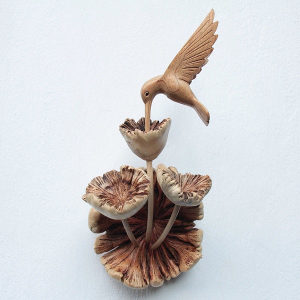 Wooden Hummingbird Wall Deco, Bird Wall Art, Bird, Flowers, Animal, Figurine, Sculpture, Handmade, Wood Carving, Handmade Gift For Mother