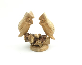 Wooden Owl Couple Sculpture, Handmade Deco, Figurine, Owl Statue, Wood Carving, Bird Lover, Animal, Deco, Birthday, Wedding Gift, Mother Day