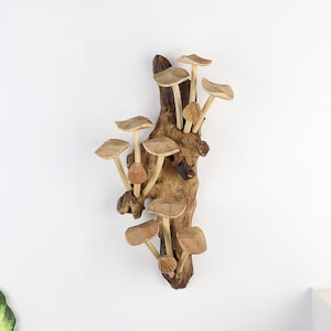 Handmade Wooden Mushroom Wall Sculptur,  Rustic Home Decor, Garden Art, Fungi Wall Hanging, Birthday & Housewarming Gift