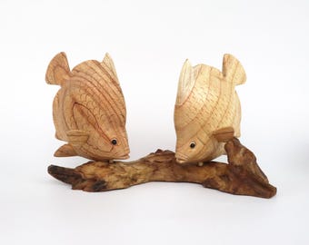 Hand Carved Wooden Fish Sculpture, Driftwood Base Table Decor, Rustic Coastal Home Accent, Handmade, Housewarming Gifts