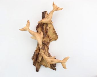 Hand Carved Wood Dolphin Wall Art, Wooden Dolphin Decor, Ocean Wall Hanging, Dolphin Sculpture, Nautical Home Decor, Beach House Wall Art