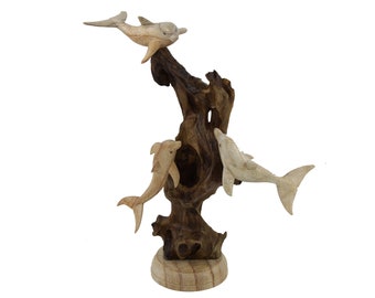 Sculpture de dauphin en bois, statue de dauphin, loupe de bois, déco de chambre, pendaison de crémaillère, mer, sculpture sur bois, fait main, déco de table pour la Saint-Valentin