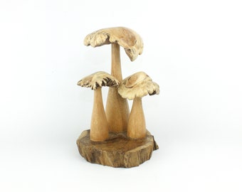 Wooden Mushroom Sculpture, Statue, Hand Carved, Miniature, Wood Carving, Ornament, Tabletop Deco, Gift for Her, Gift For Him, Mother's Day