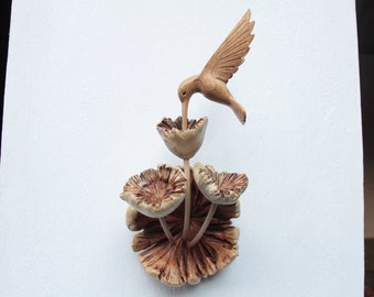 Wooden Hummingbird Wall Deco, Bird Wall Art, Bird, Flowers, Animal, Figurine, Sculpture, Handmade, Wood Carving, Handmade Gift For Mother