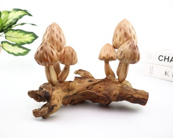 Wooden Mushroom Sculpture Driftwood Art | Hand Carved Woodland Decor | Rustic Nature Display | Cottagecore Home Accent