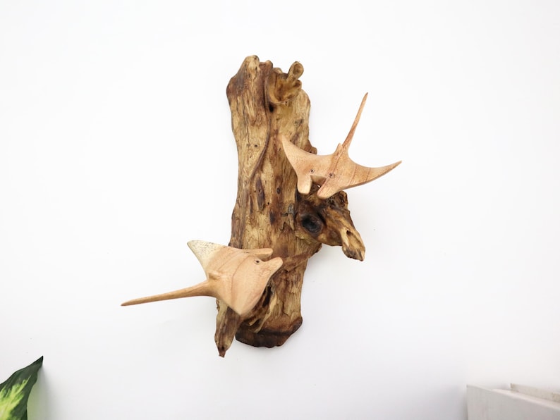 Wooden Manta Ray Wall Art | Hand Carved Wood Rays on Driftwood ...