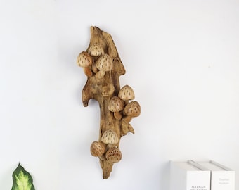 Decorazione murale a forma di fungo in legno / Fungo intagliato a mano su legno di recupero / Decorazione rustica da parete a tema bosco / Elemento decorativo per la casa ispirato alla natura