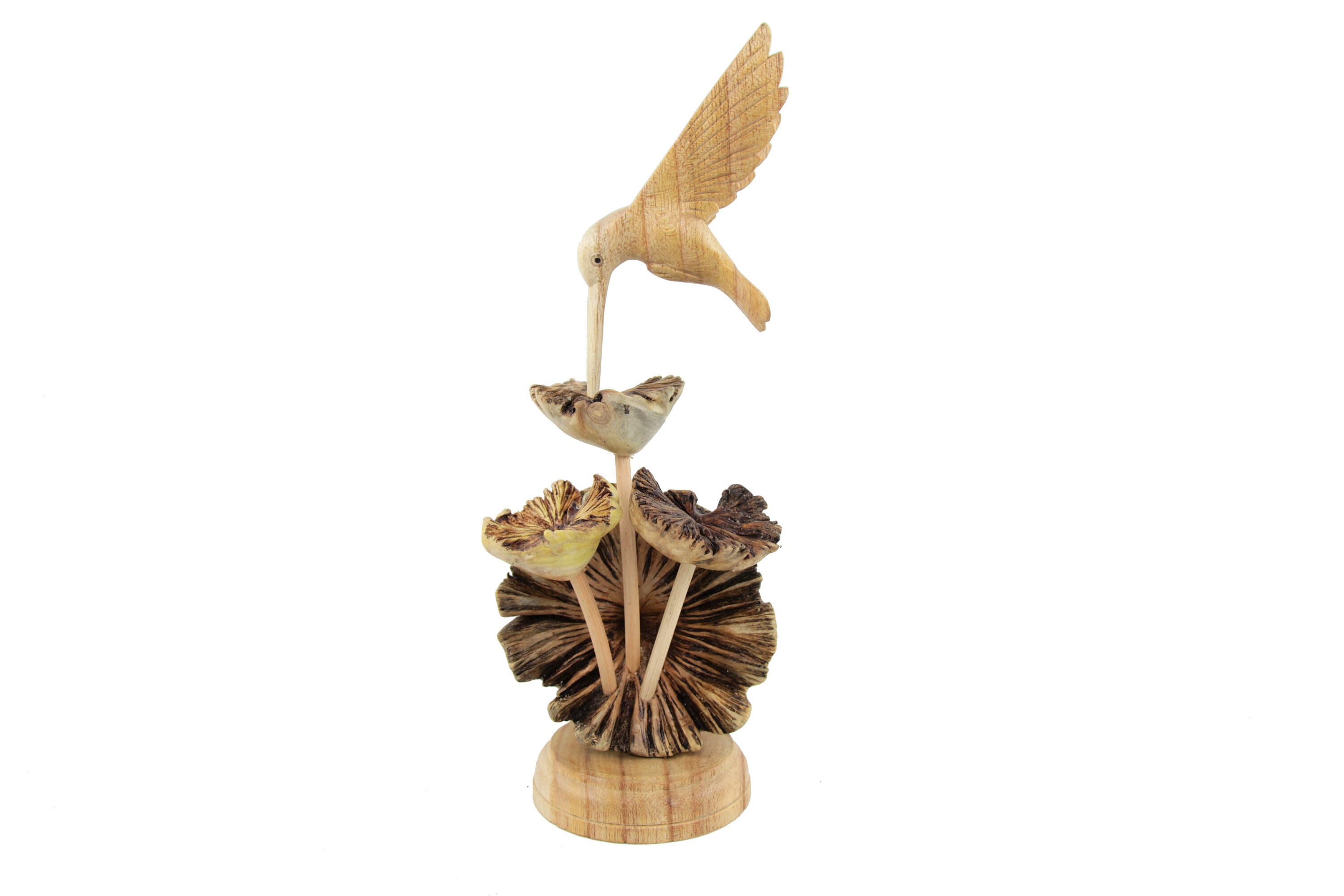 Wooden Hummingbird Feeding on Flower, Personalized Statue, Wood Carving, Rustic, Summer, Figurine, Bird, Home Deco, Valentine Gift and Deco