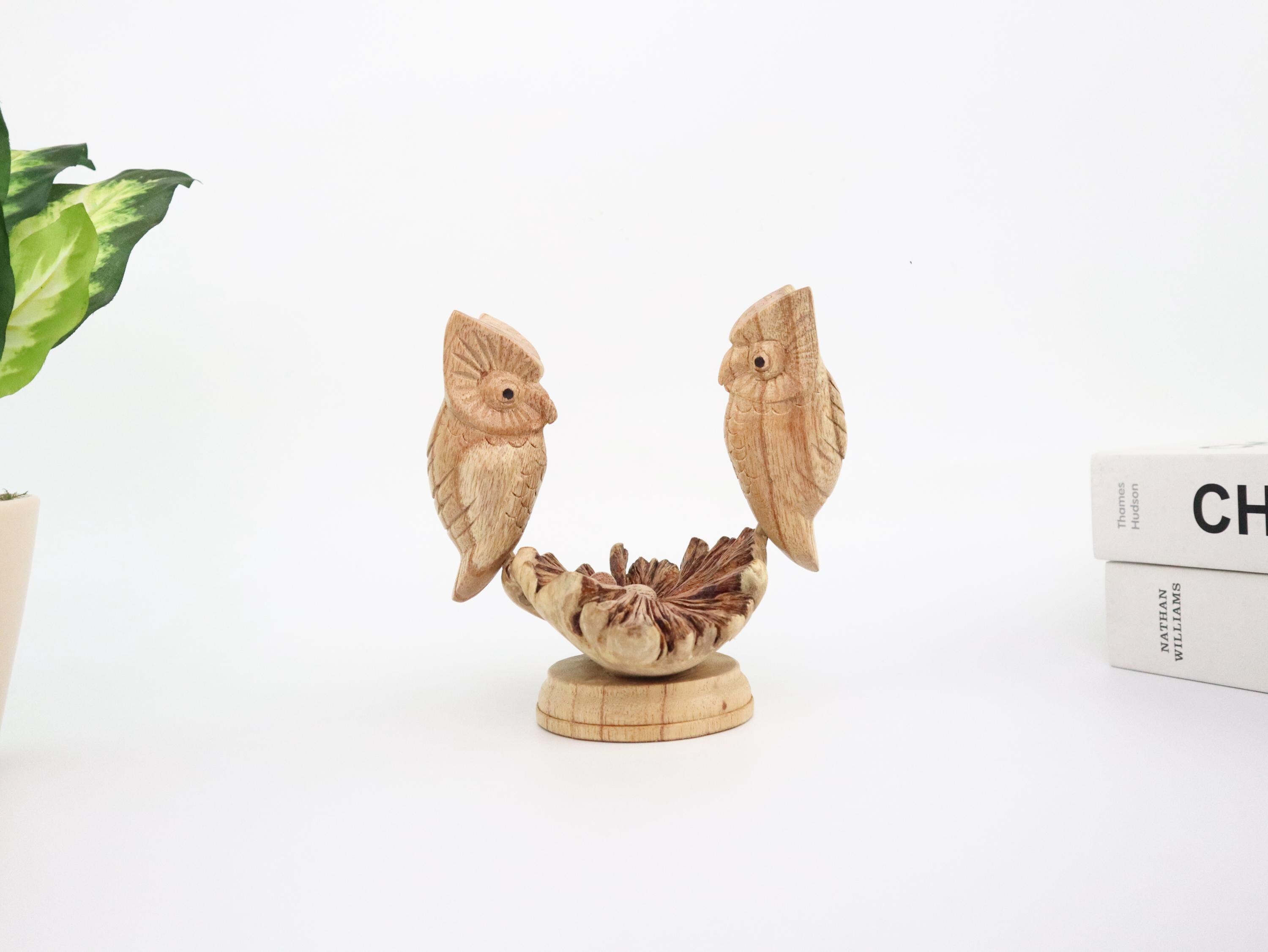 Wooden Owl Sculpture | Hand Carved Owl Figurine | Natural Wood Animal Art | Unique Home Decor | Rust