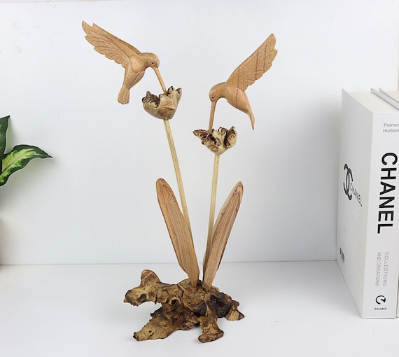 Hand-Carved Wooden Hummingbird Wall Art | Rustic Driftwood Bird Sculpture | Nature Wall Hanging Decor | Unique Bird Lover Gift