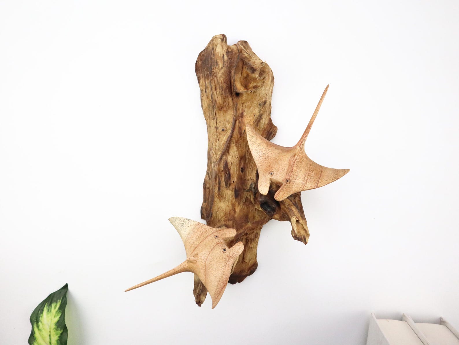 Wooden Manta Ray Wall Art | Hand Carved Wood Rays on Driftwood ...