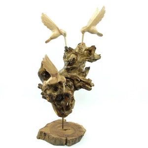 Wooden Hummingbird Sculpture, Handmade, Figurine, Colibri Statue, Wood Carving, Tabletop, Valentine Handmade Gift, Rustic Deco, Gift for Her