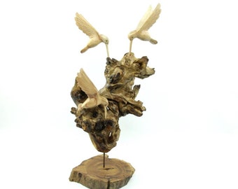 Wooden Hummingbird Sculpture, Handmade, Figurine, Colibri Statue, Wood Carving, Tabletop, Handmade Gift, Rustic Deco, Birthday, Mothers Gift