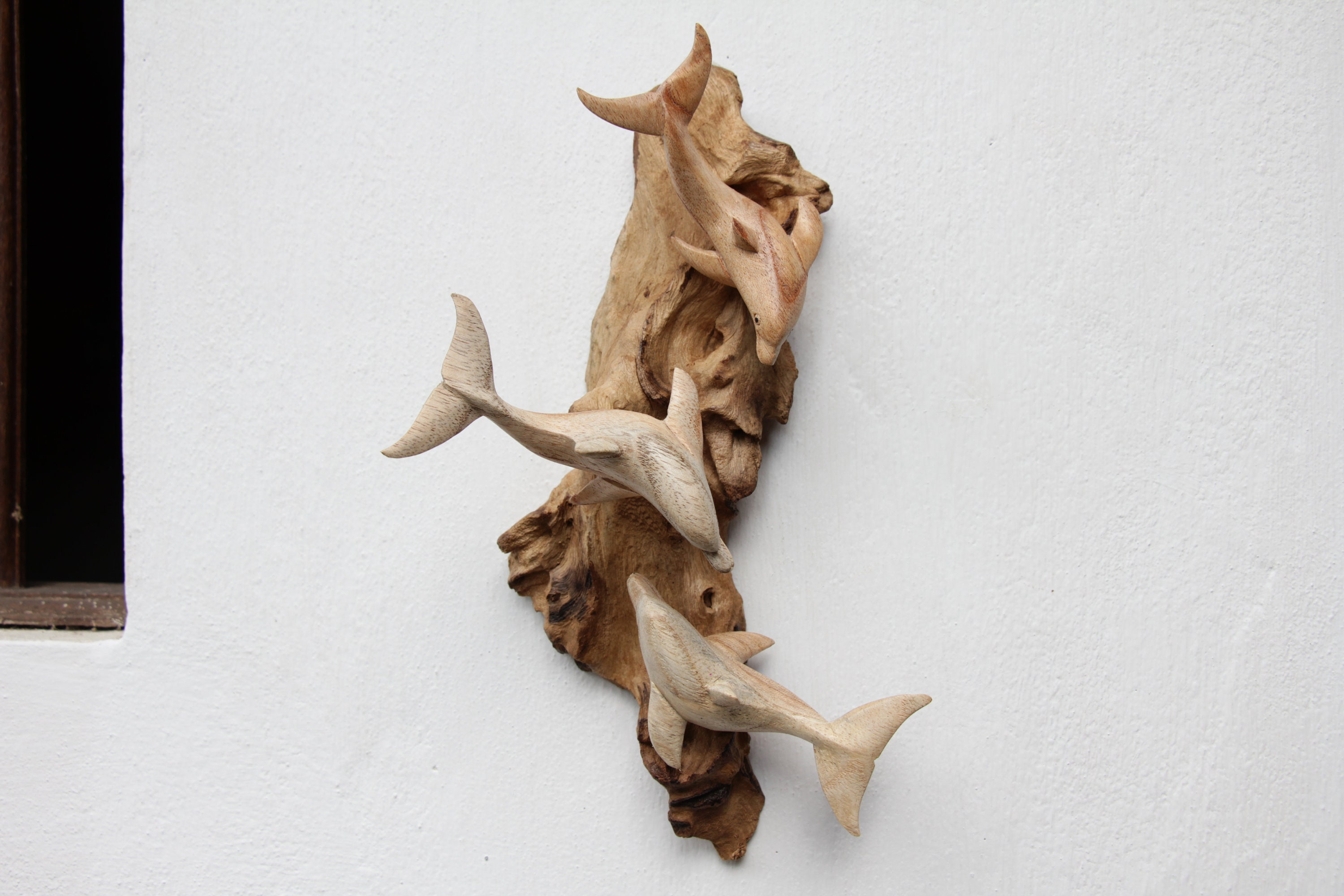 Hand Carved Wood Dolphin Wall Art Wood Ocean Wall Art Wooden Etsy UK