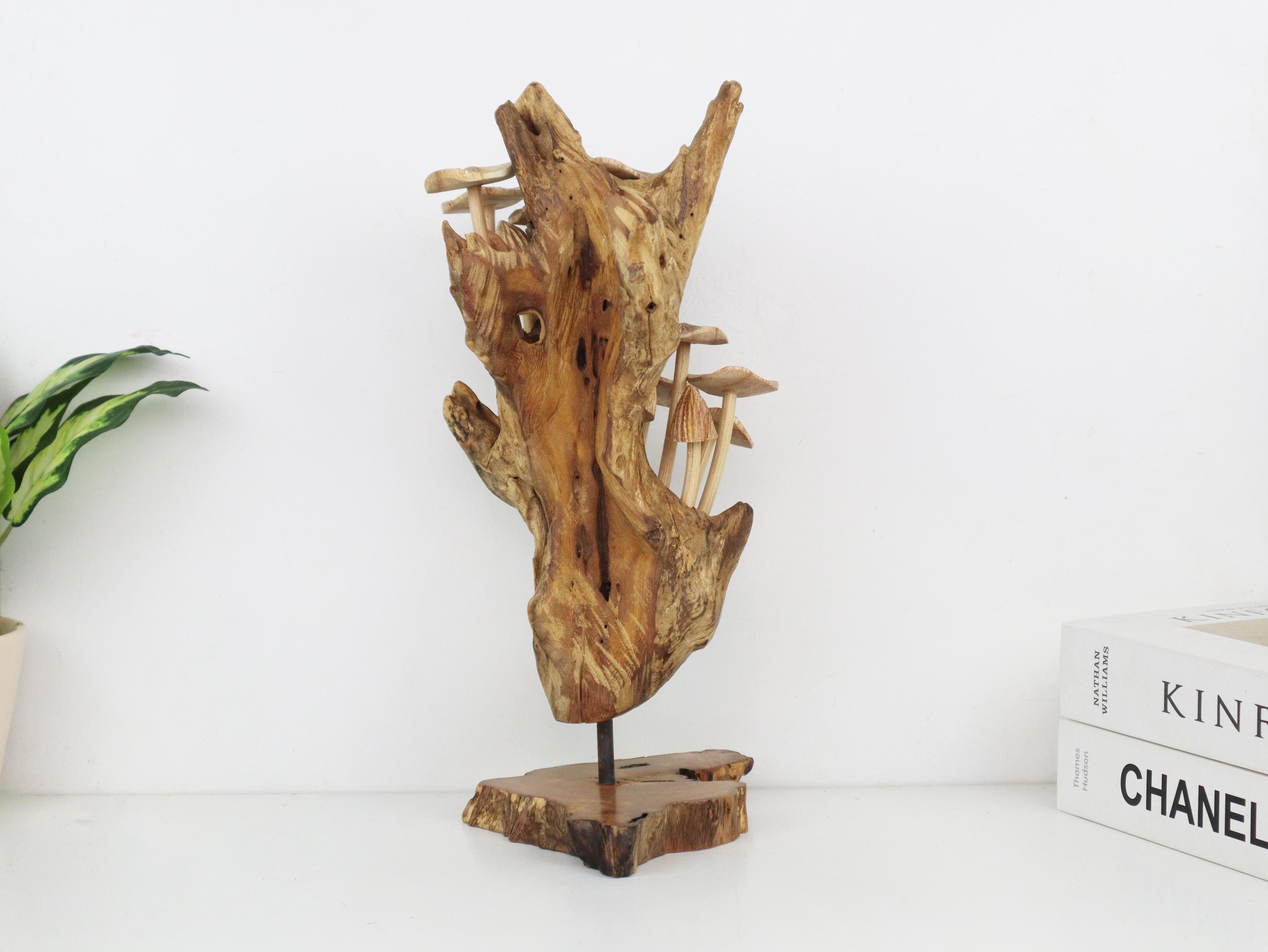 希少 ケニア黒檀無垢 手彫り民族顔 天然木オブジェ 流木 アクアリウム