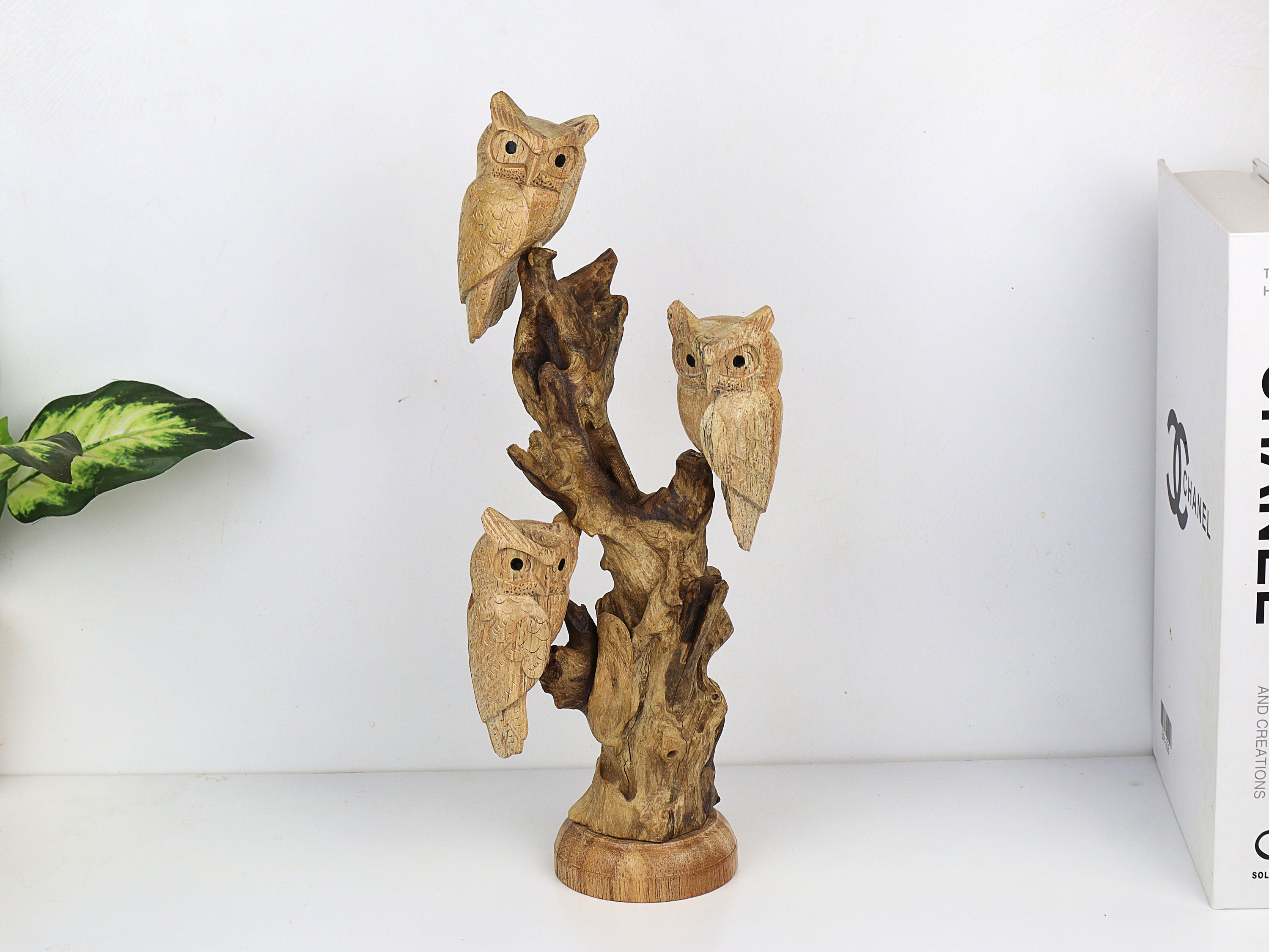 Handcrafted Wooden Owl Family on Driftwood | Rustic Woodland Decor | Three Owls | Nature-Inspired Home Accent | Eco-Friendly Art | Valentine