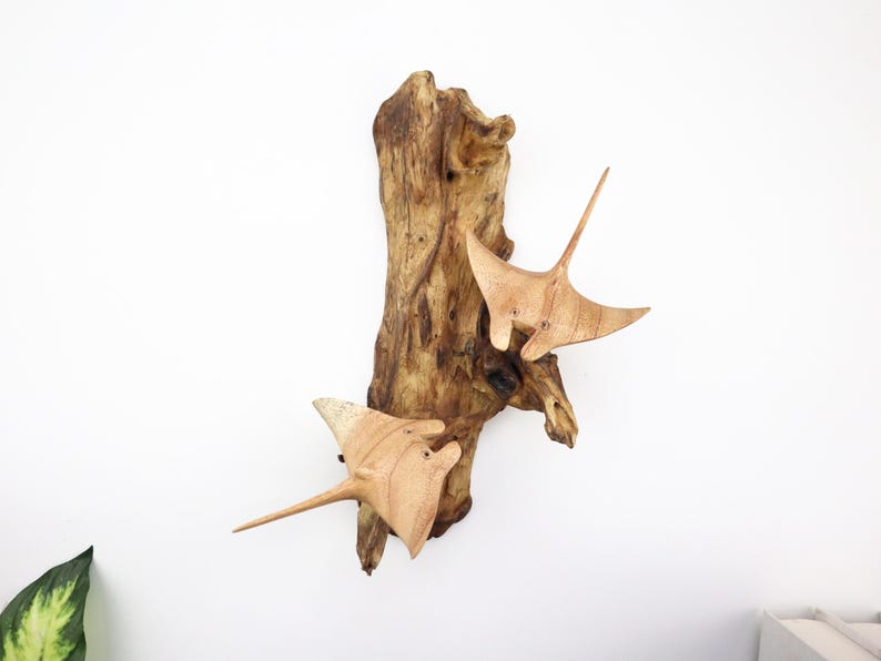 Wooden Manta Ray Wall Art | Hand Carved Wood Rays on Driftwood ...