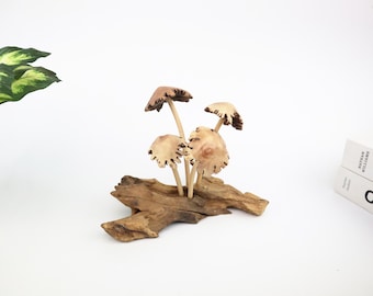 Hand Carved Wooden Mushroom Sculpture, Rustic Driftwood Table Decor, Cottagecore Nature Accent, Housewarming, Wedding Gifts