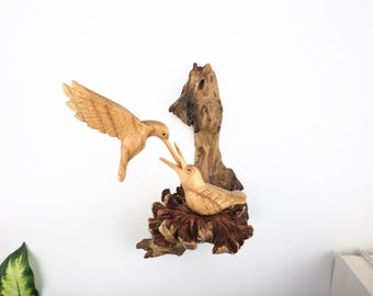 Wooden Hummingbird Wall Art | Hand Carved Bird Sculpture | Rustic Driftwood Wall Decor | Nature Inspired Home Accent