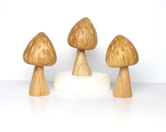 Sets houten paddenstoelsculptuur, tafelstuk paddenstoel voor interieurdecoratie, decor betoverd bos, handgemaakt cadeau voor Valentijnsdag