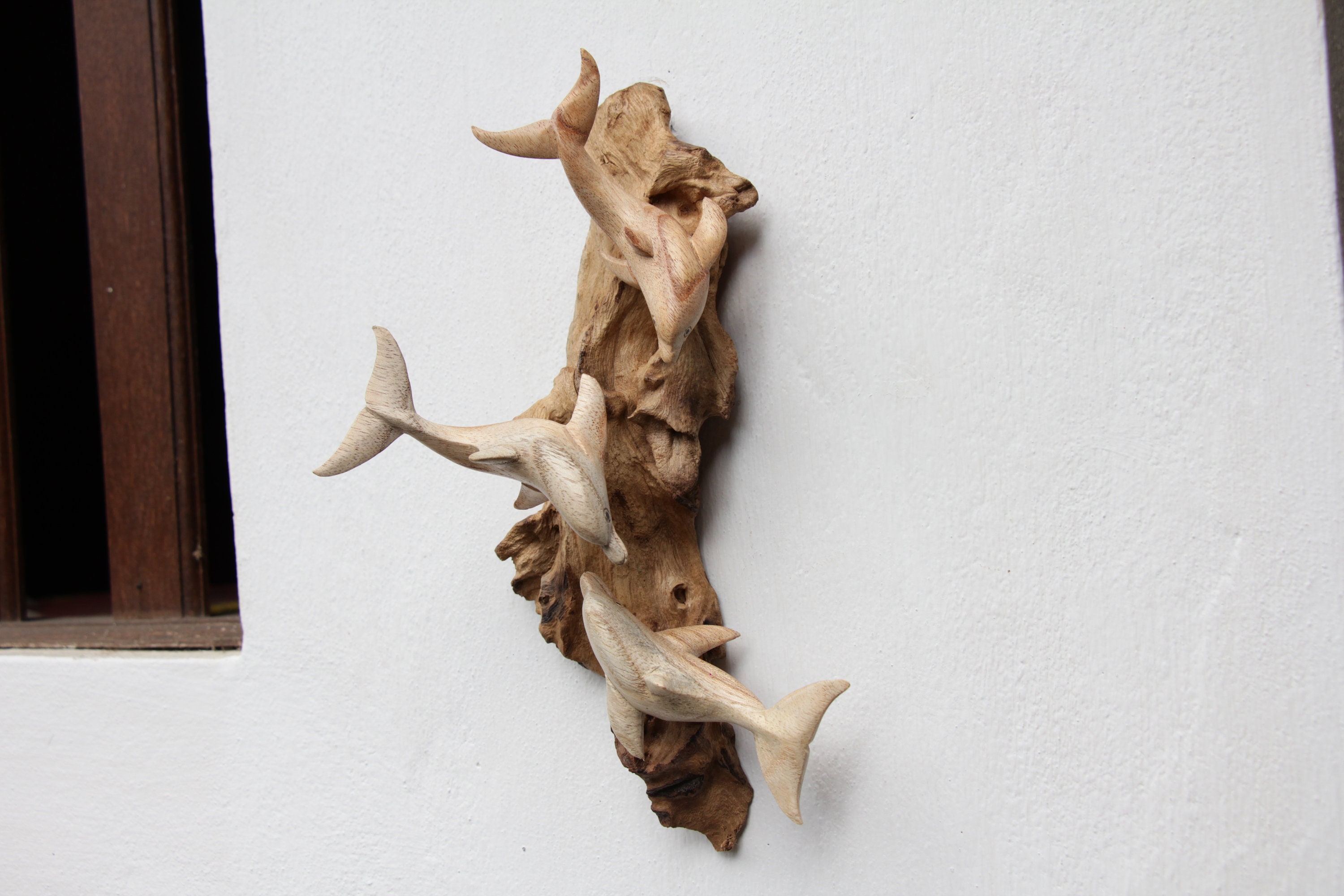Hand Carved Wood Dolphin Wall Art Wood Ocean Wall Art Wooden Etsy