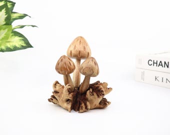 Wooden Mushroom Sculpture | Hand Carved Wood Mushrooms | Rustic Nature Decor | Woodland Cottagecore Gift | Mushroom Figurine