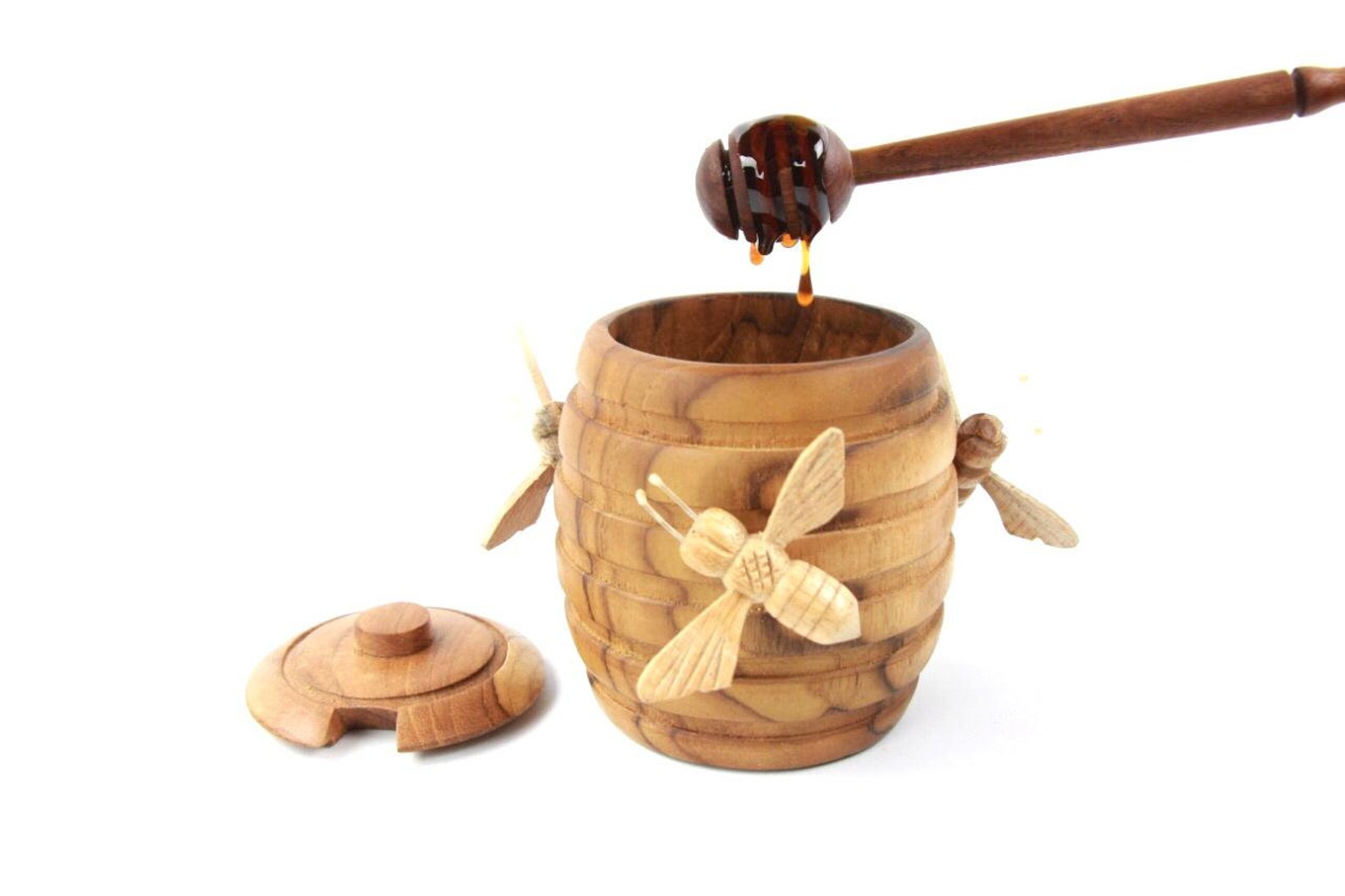 Wooden Honey Pot With Bees Honey Jar Rustic Unique Gift Etsy